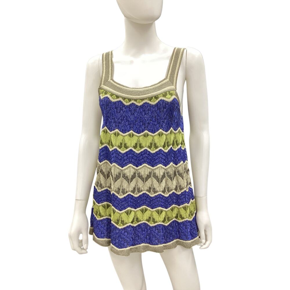 M Missoni Top Women’s SZ S Knit Cami Style Gold Shimmer Wavy Pattern Blue &Green